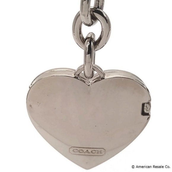 Vintage COACH Signature Silver White Heart Locket Purse Charm Keychain FOB #1657 - Picture 5 of 7